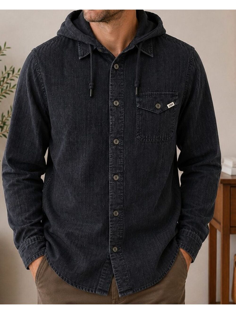 Vans Hooded Herringbone Shirt Jacket S Charcoal Gray Skate Y2K Shacket